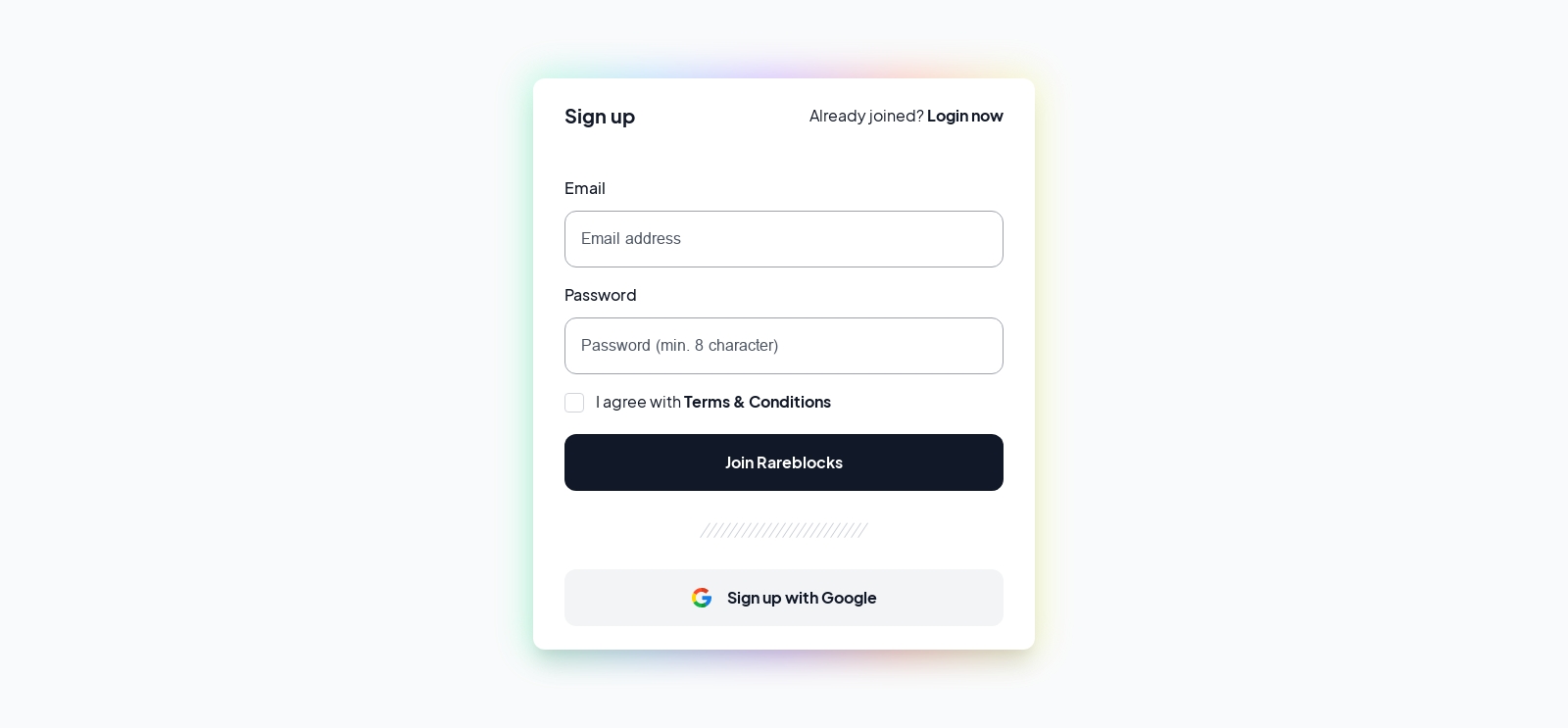 Signup component screenshot