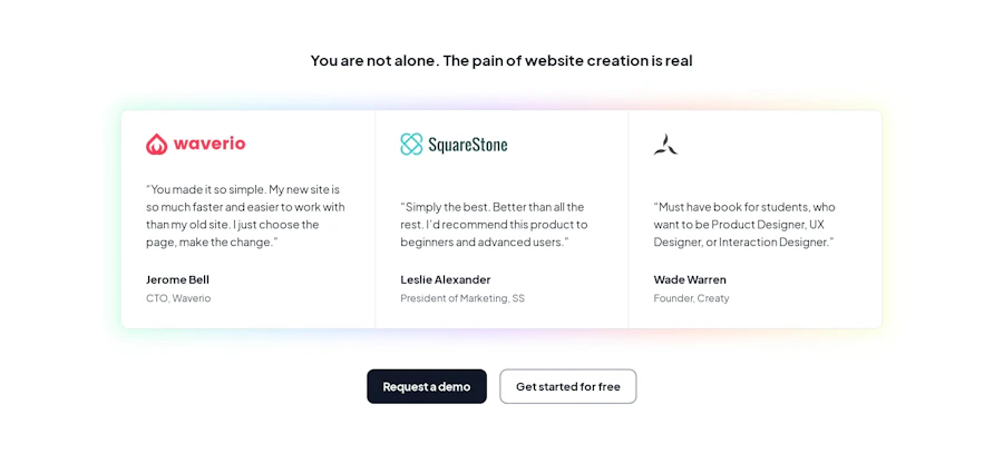 Testimonial component screenshot