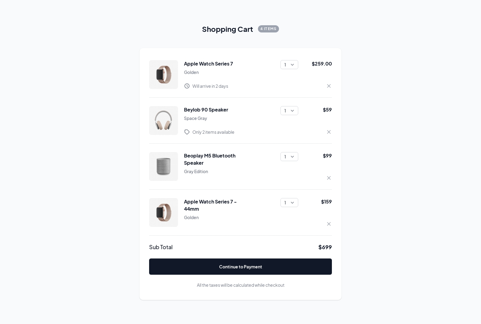 Cart component screenshot