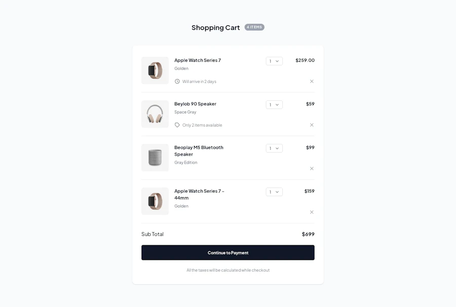 Cart component screenshot