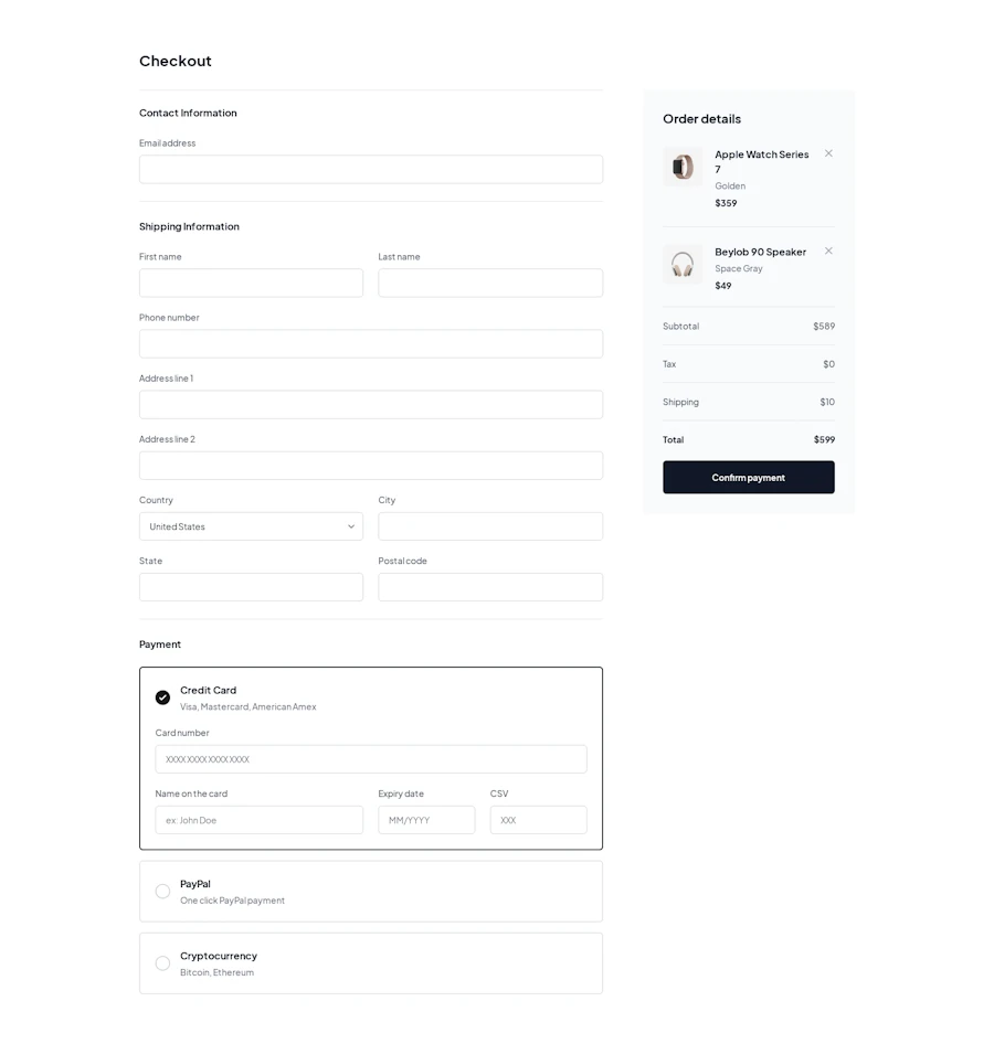 Checkout component screenshot