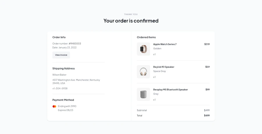 Order Confirmed component screenshot