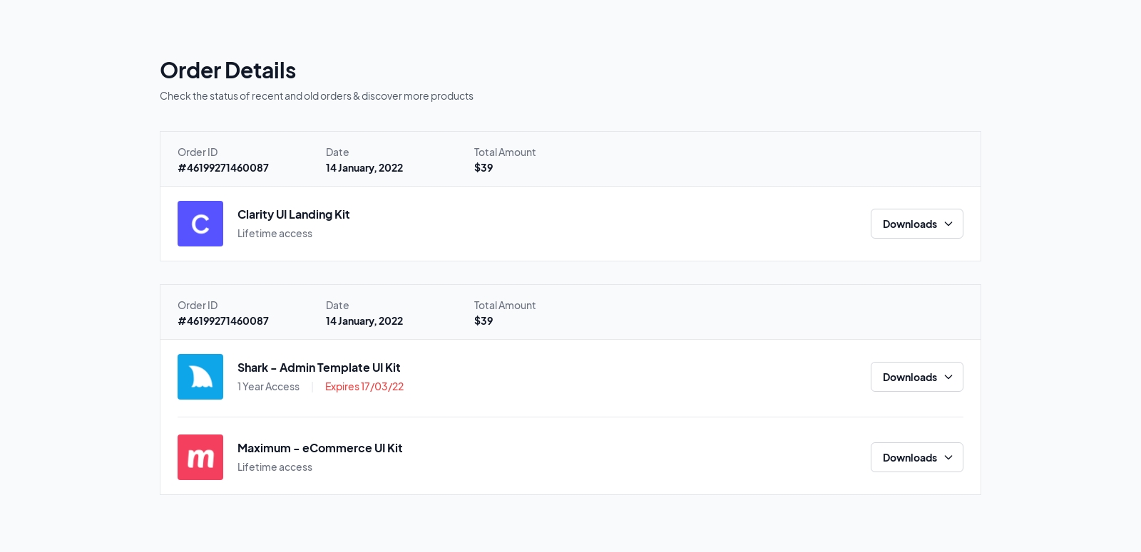 Order Details component screenshot