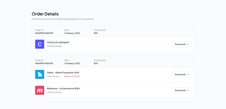 Order Details component screenshot