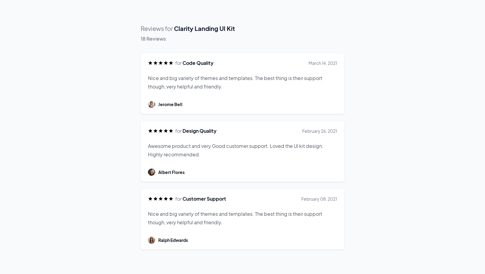 Reviews component screenshot