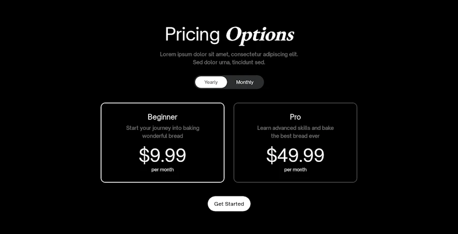 Pricing component screenshot