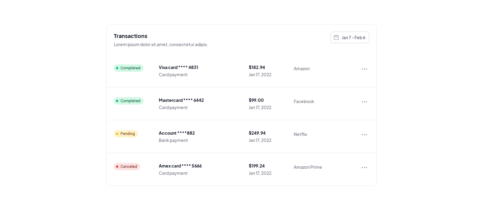 Table Stacks component screenshot
