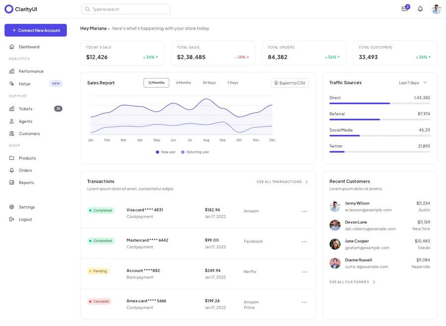 Dashboard Page component screenshot