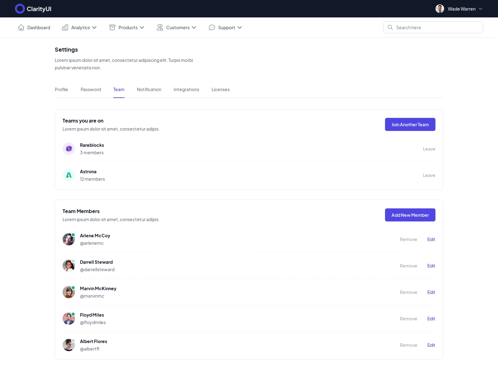 Settings Page component screenshot