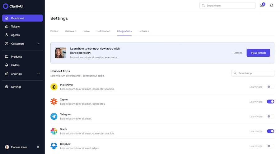 Settings Page component screenshot