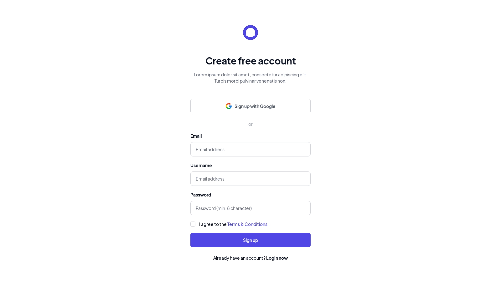 Signup component screenshot