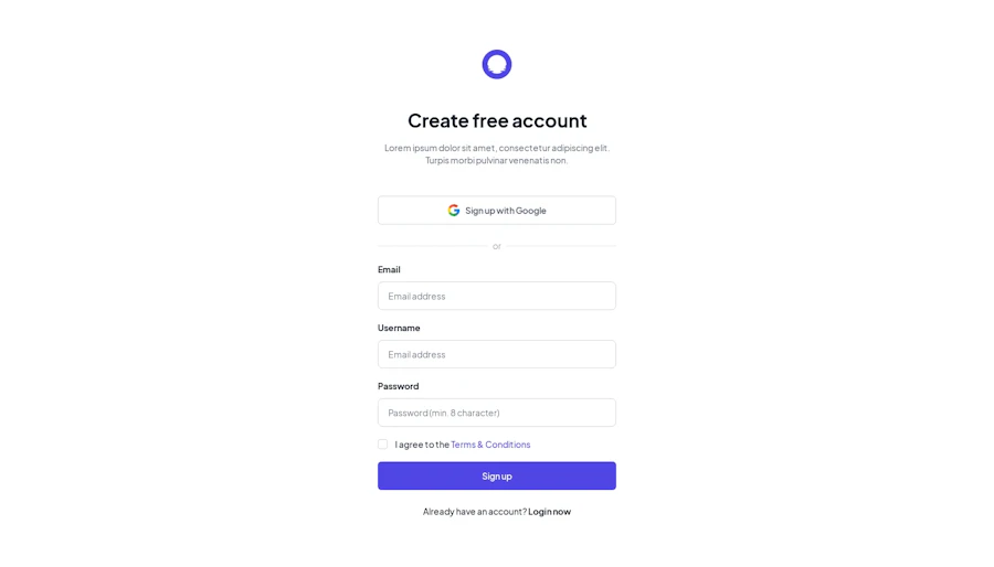 Signup component screenshot