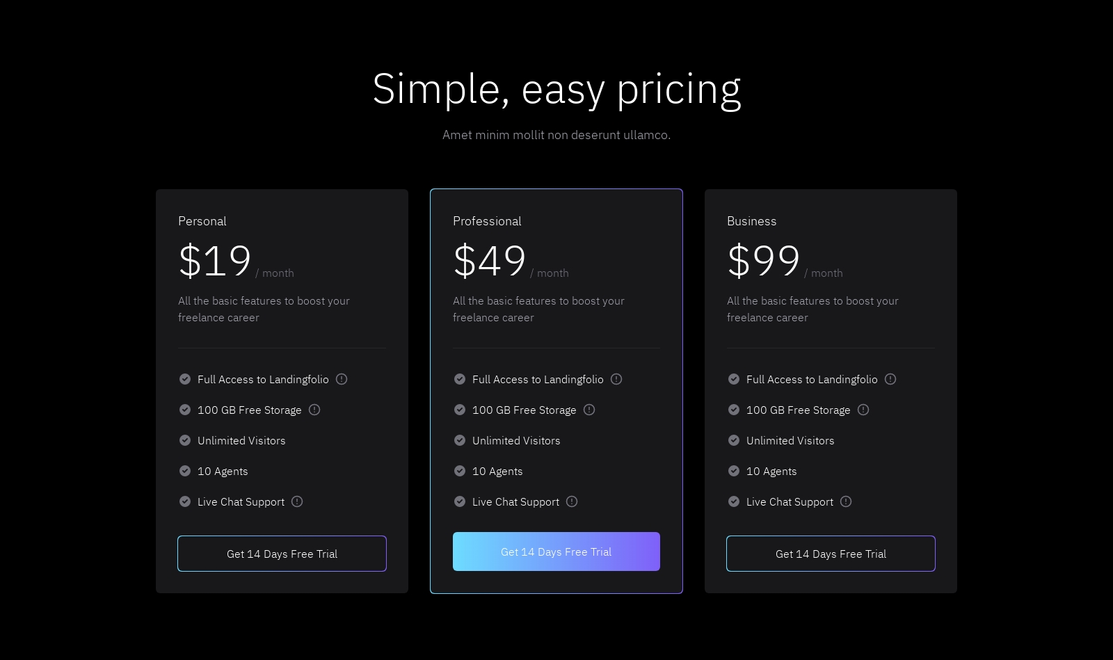 Pricing component screenshot