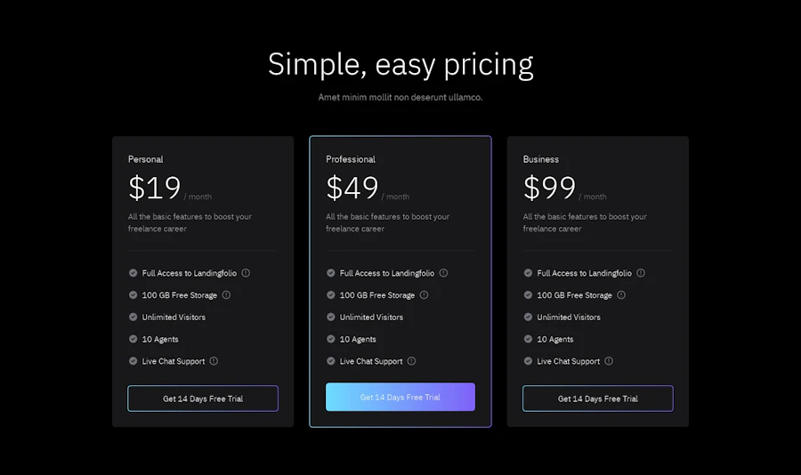 Pricing component screenshot