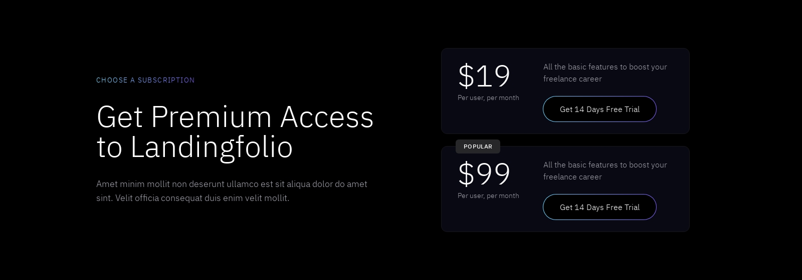 Pricing component screenshot