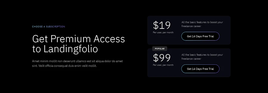 Pricing component screenshot