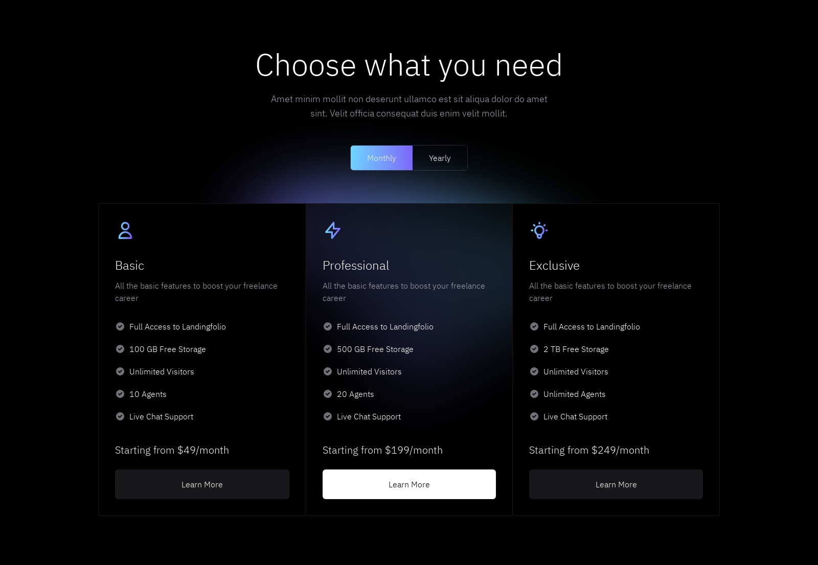 Pricing component screenshot