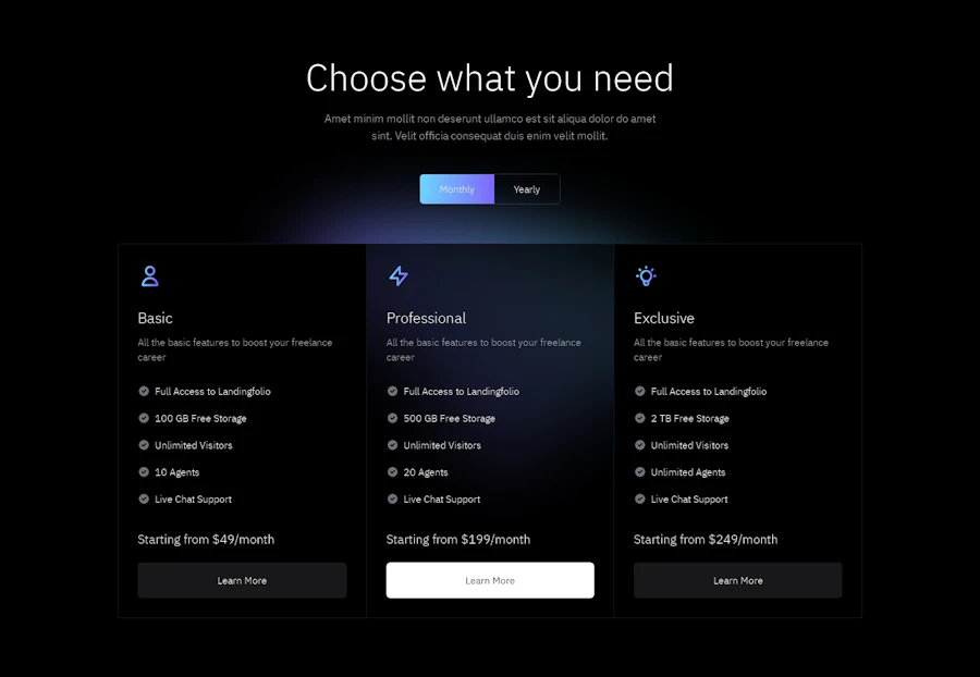 Pricing component screenshot