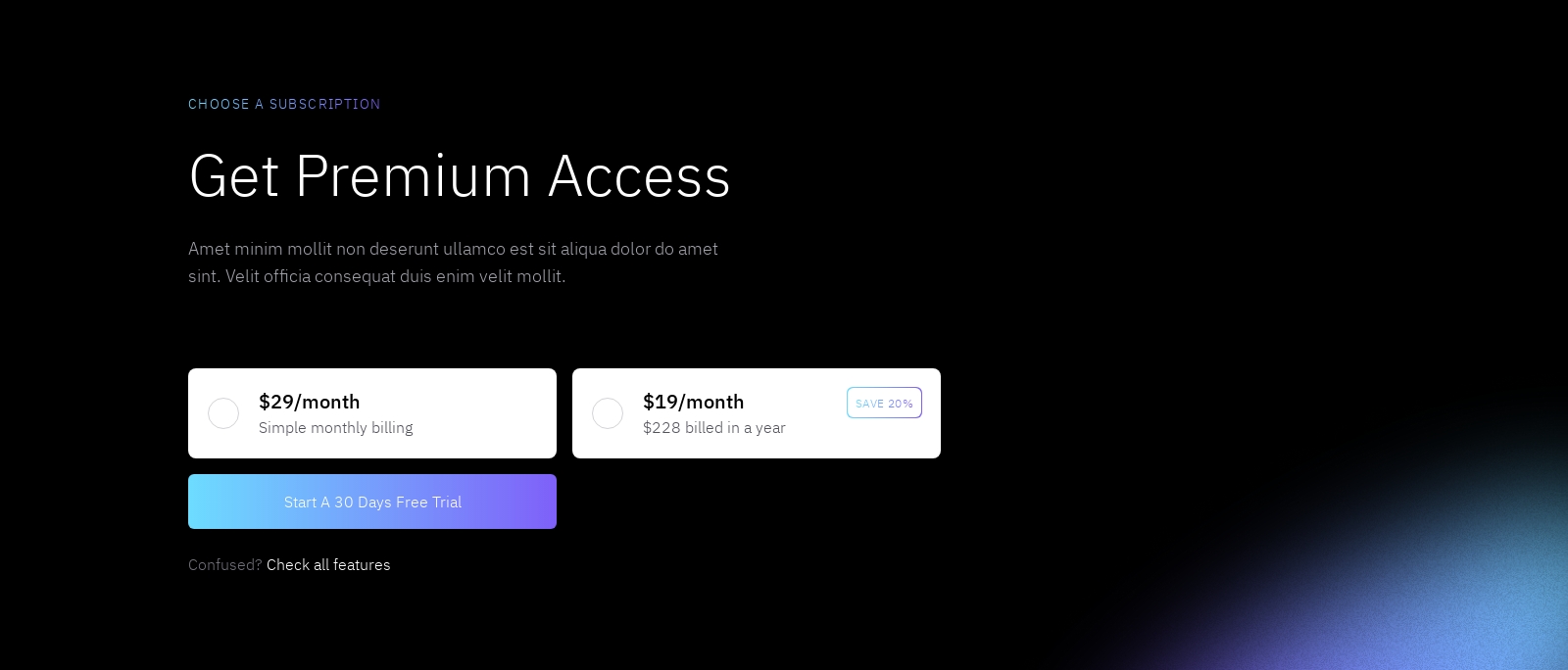 Pricing component screenshot
