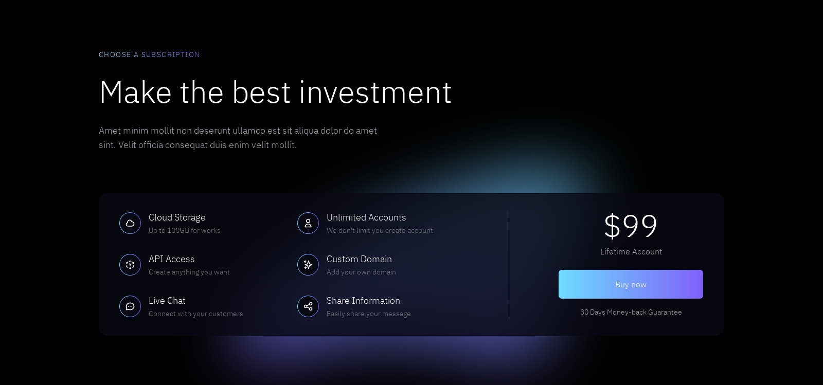 Pricing component screenshot