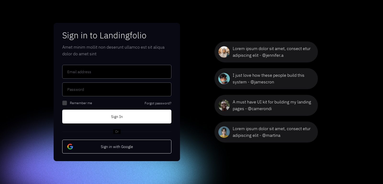 Signin component screenshot