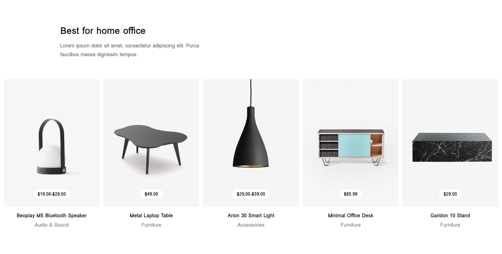 Products component screenshot