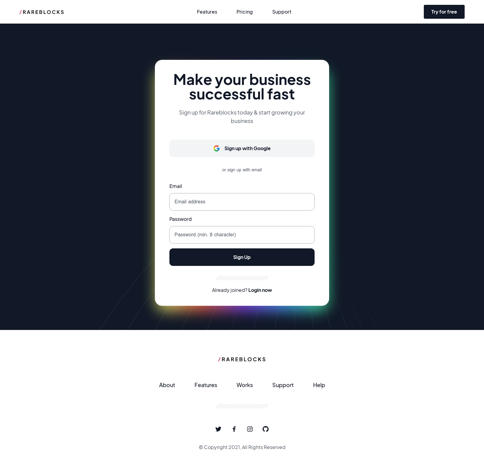 Single page template screenshot