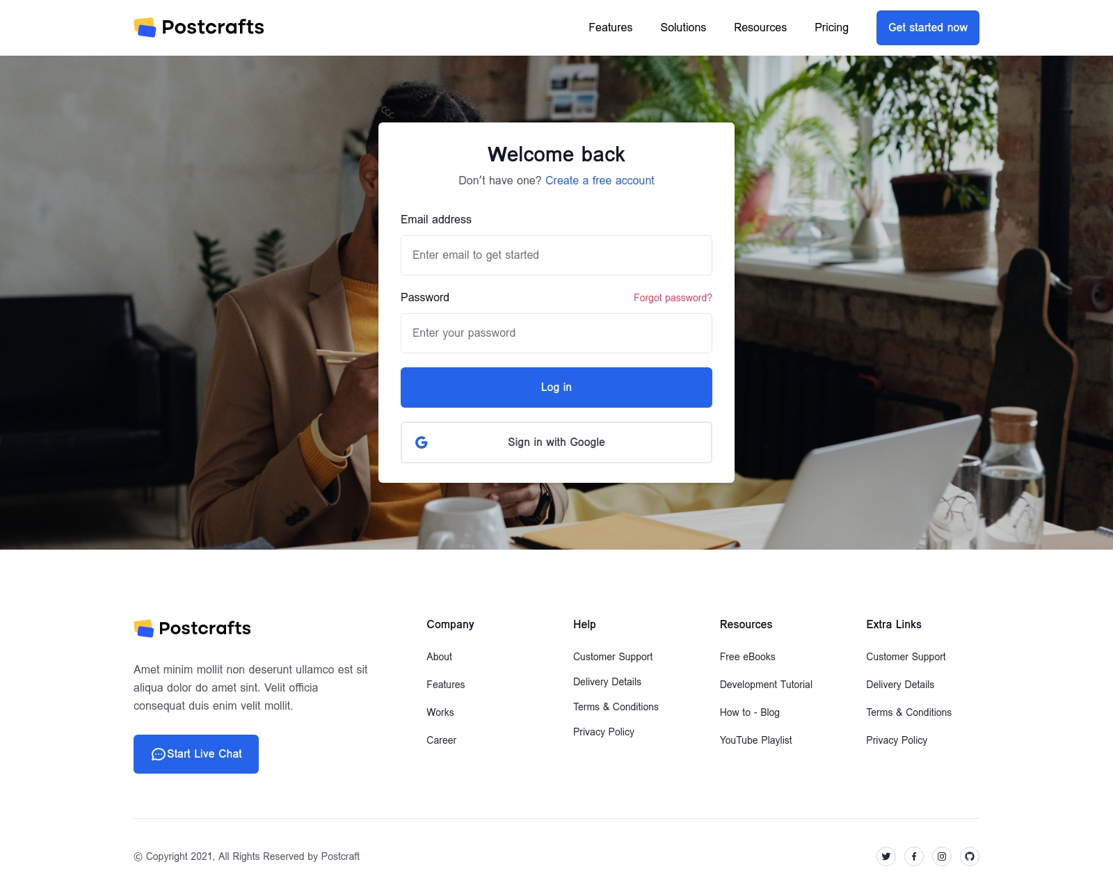 Single page template screenshot