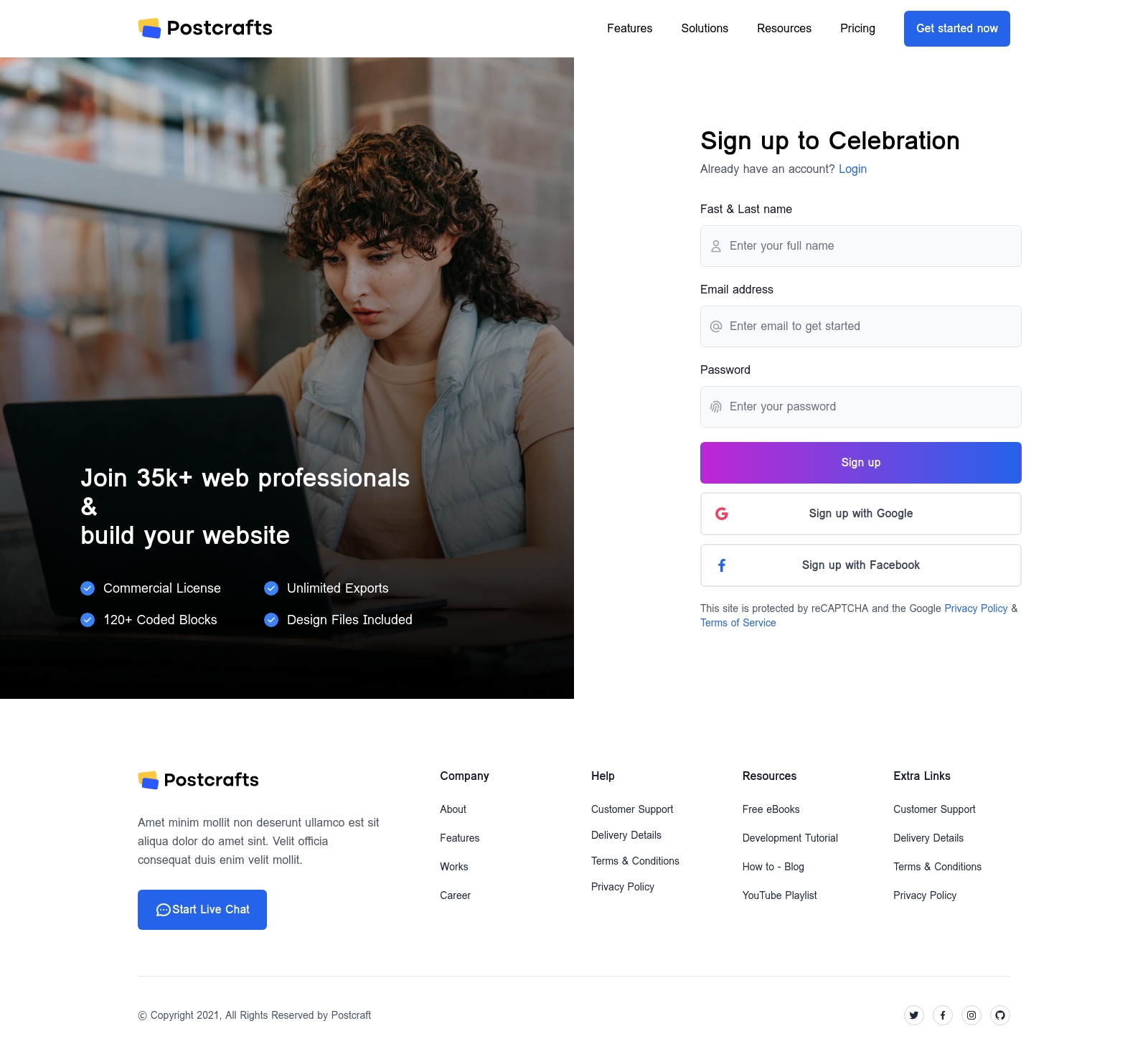 Single page template screenshot