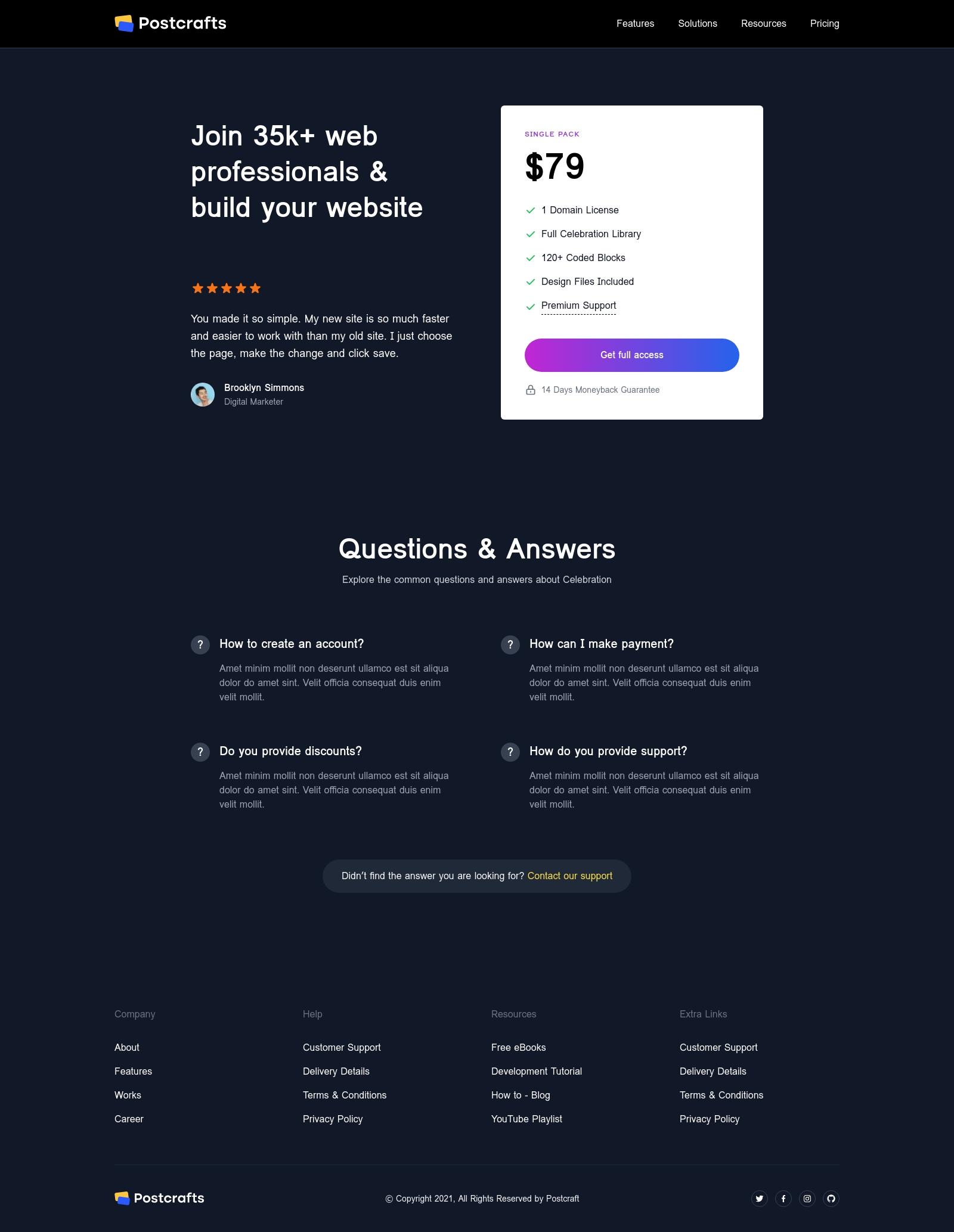 Single page template screenshot