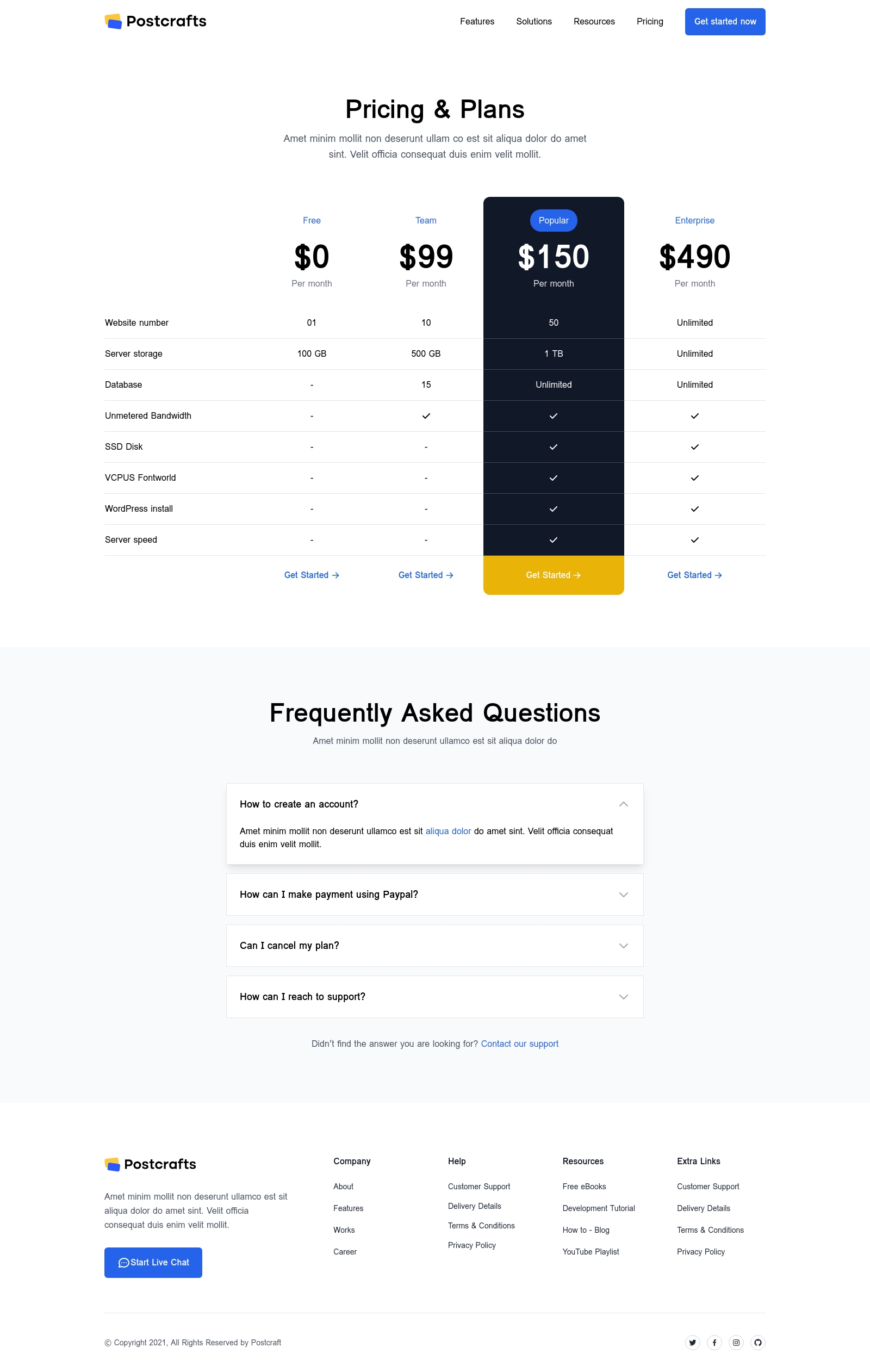 Single page template screenshot