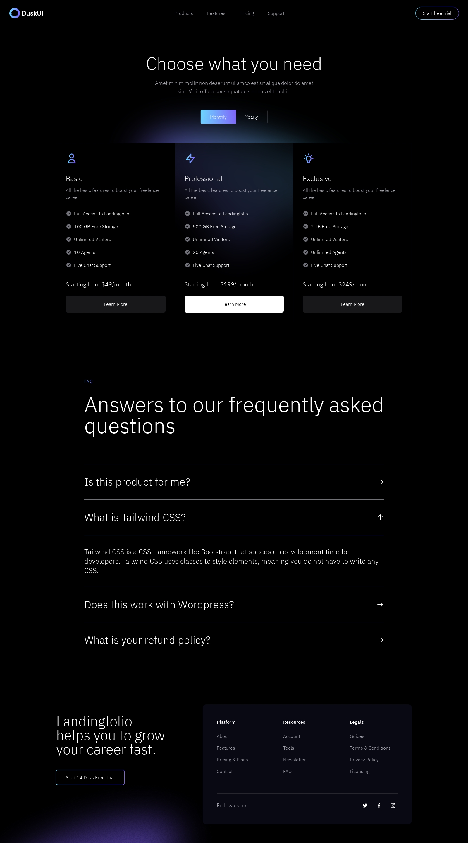 Single page template screenshot