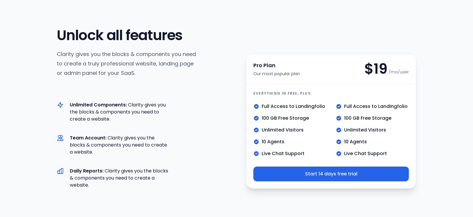 Pricing component screenshot