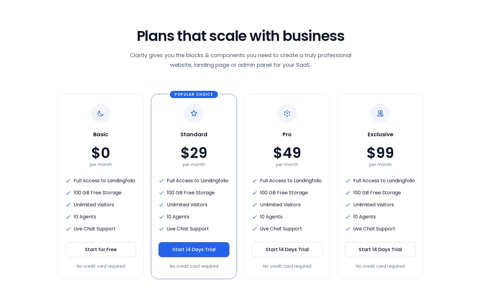 Pricing component screenshot