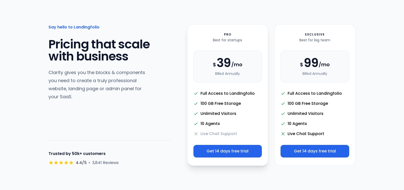 Pricing component screenshot