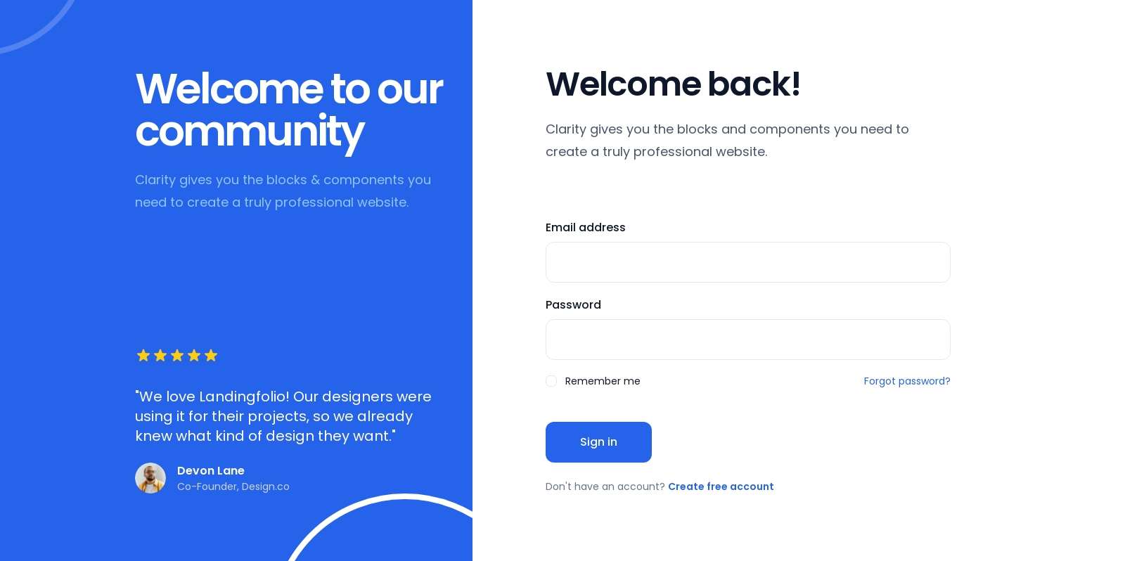 Signin component screenshot