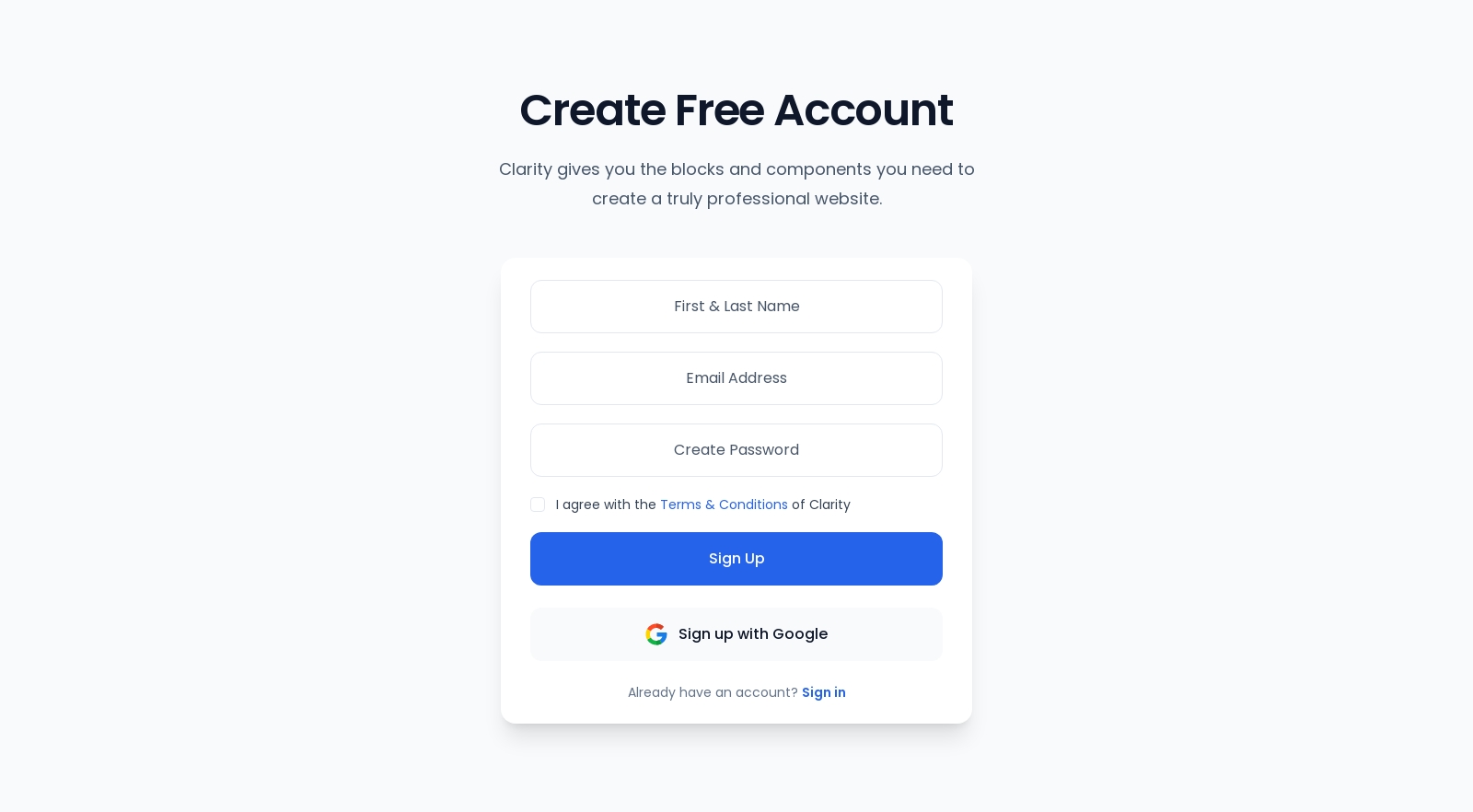 Signup component screenshot
