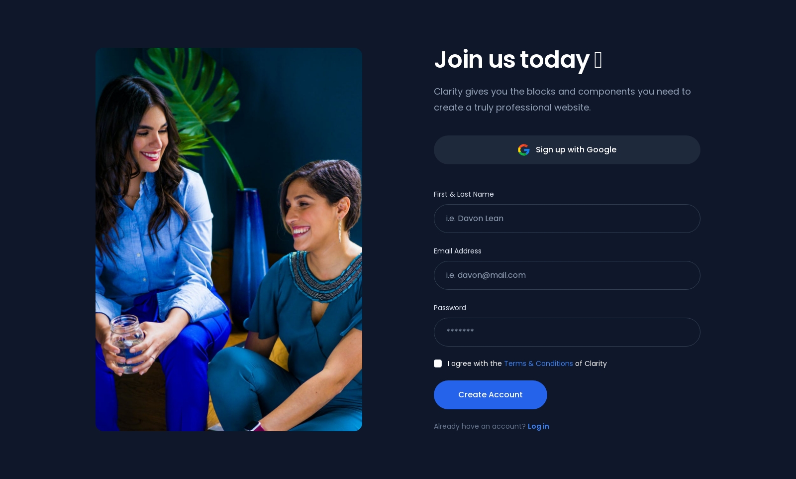 Signup component screenshot