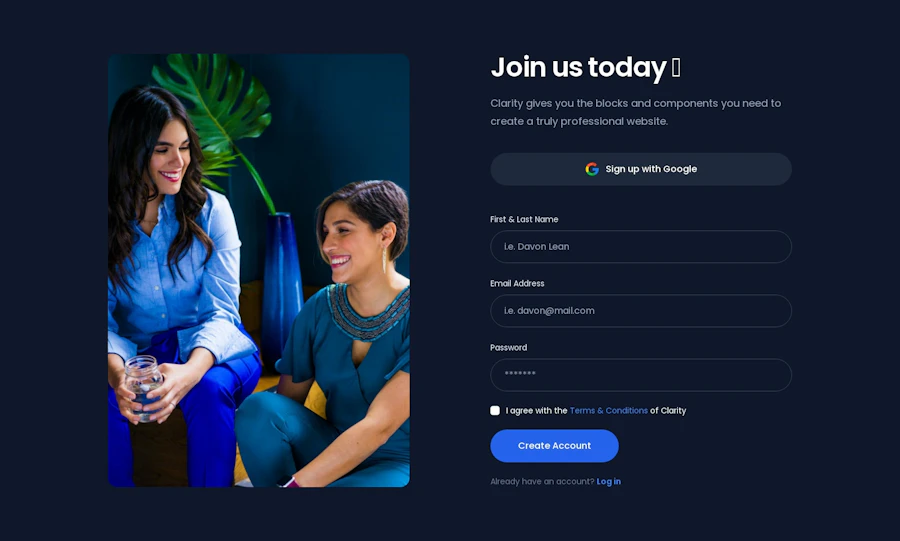 Signup component screenshot