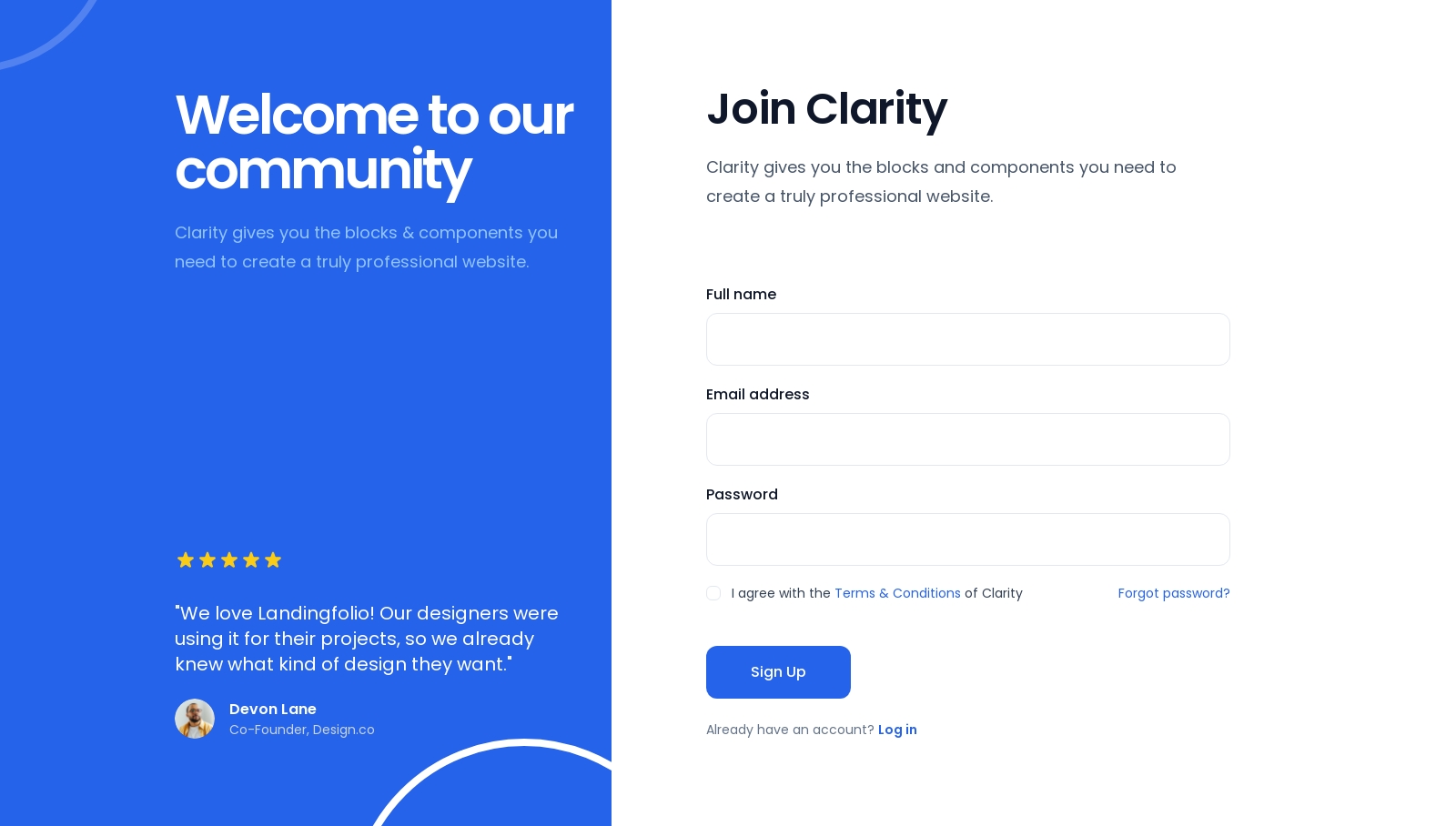 Signup component screenshot